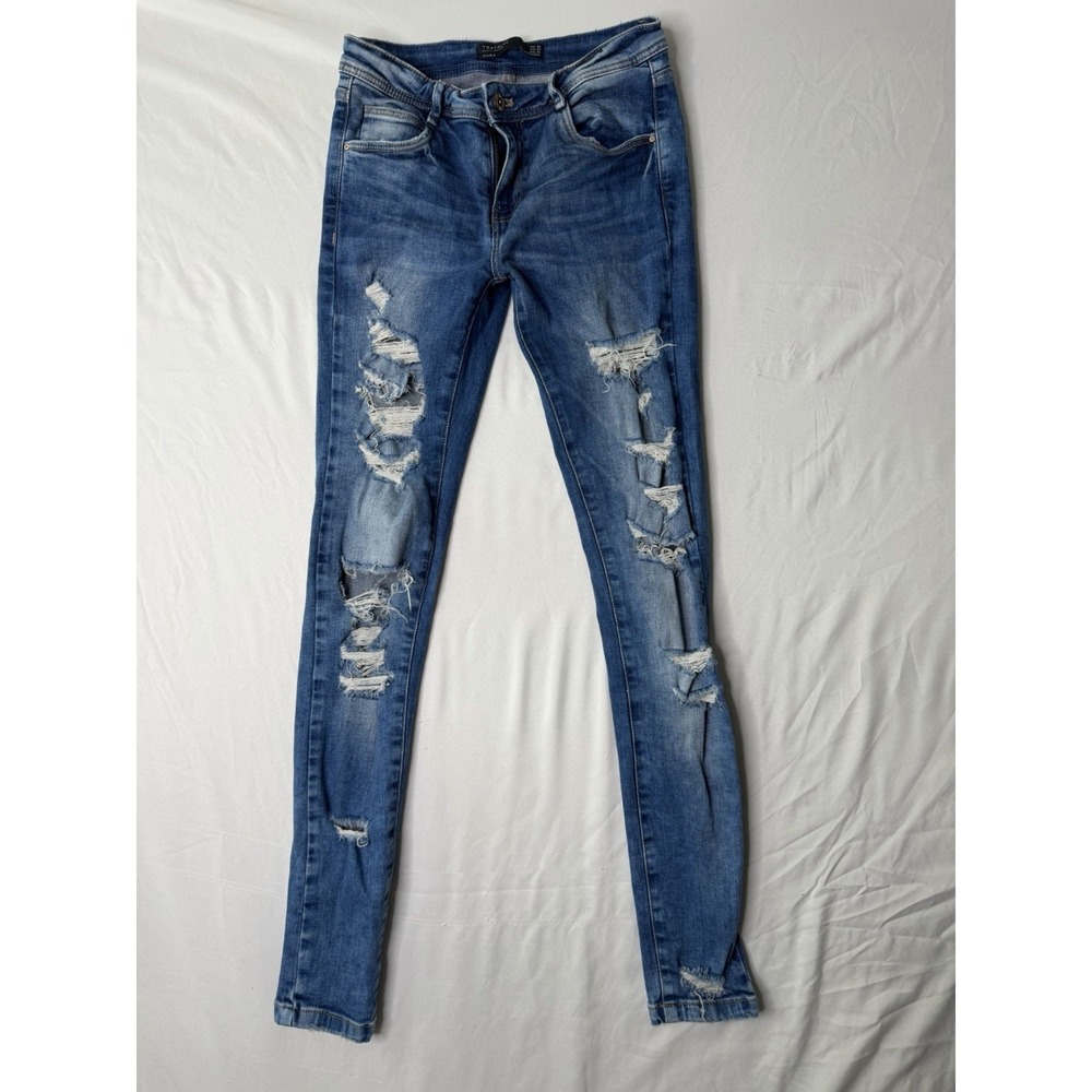 Zara Trafaluc Women's‎ Distressed Skinny Jeans Size 4 / 26 Blue Denim
